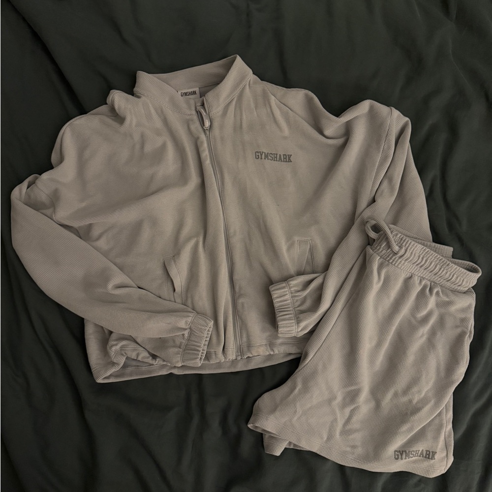 Gymshark waffle knit Light  Gray Zip Jacket and shorts